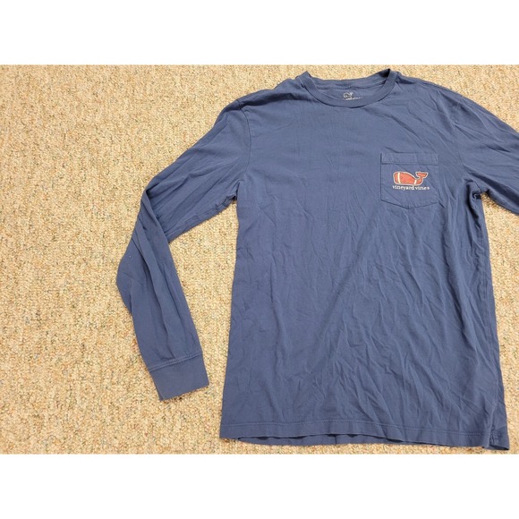 Vineyard Vines Shirt Mens Small Blue Football Whale Logo Pocket Tee Long Sleeve - Picture 5 of 16